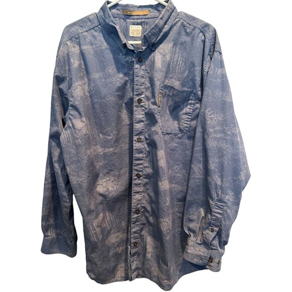 Columbia Sportswear Long Sleeve Shirt size XL, River Lodge Blue, Deer Buck Print - Picture 1 of 4